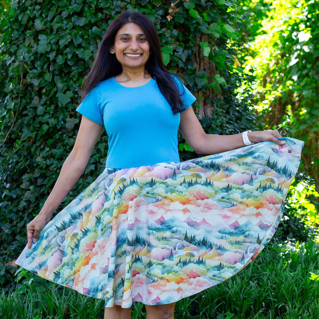 Adult "Alpenglow" Mountain Landscape Super Twirler Dress with Pockets