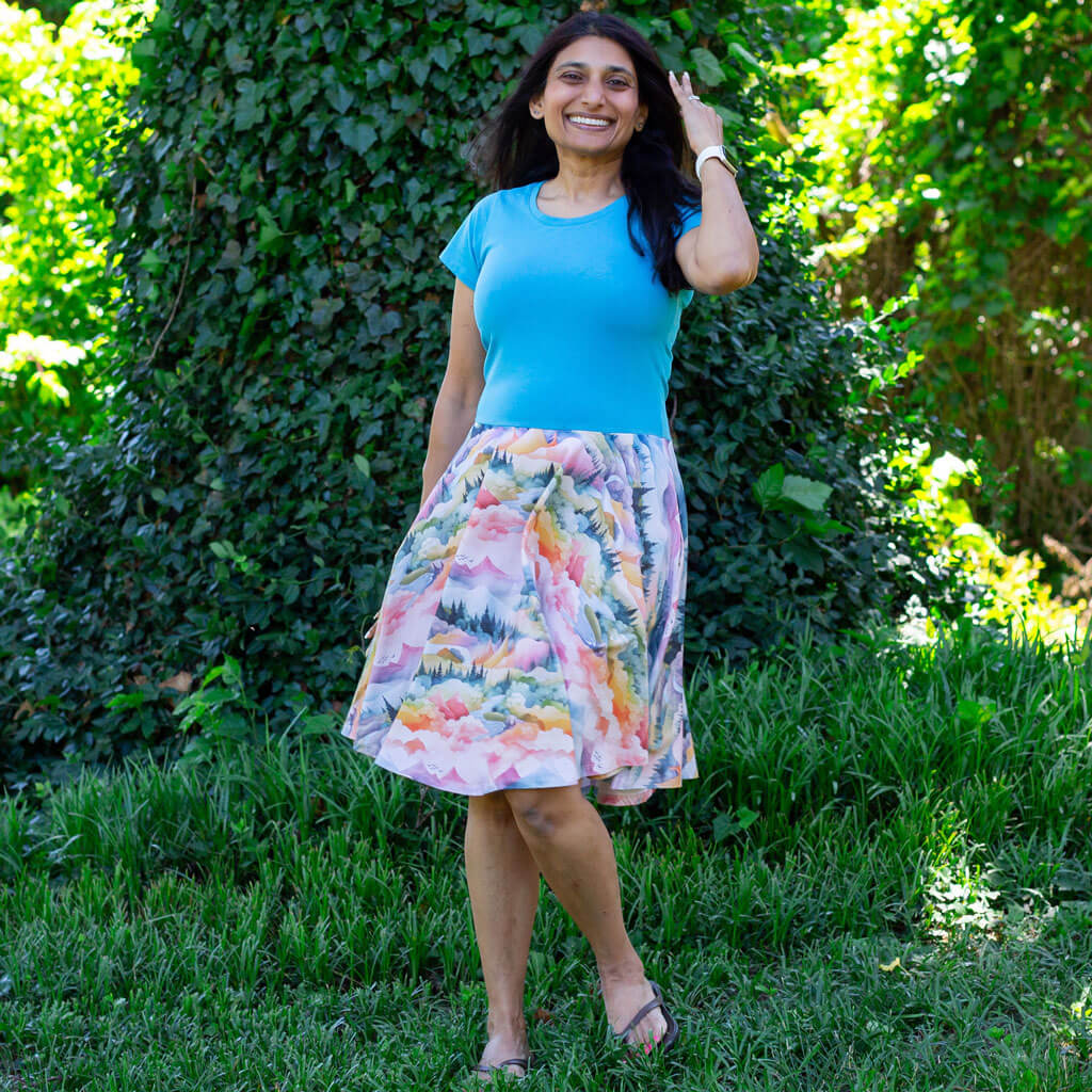 Adult "Alpenglow" Mountain Landscape Super Twirler Dress with Pockets