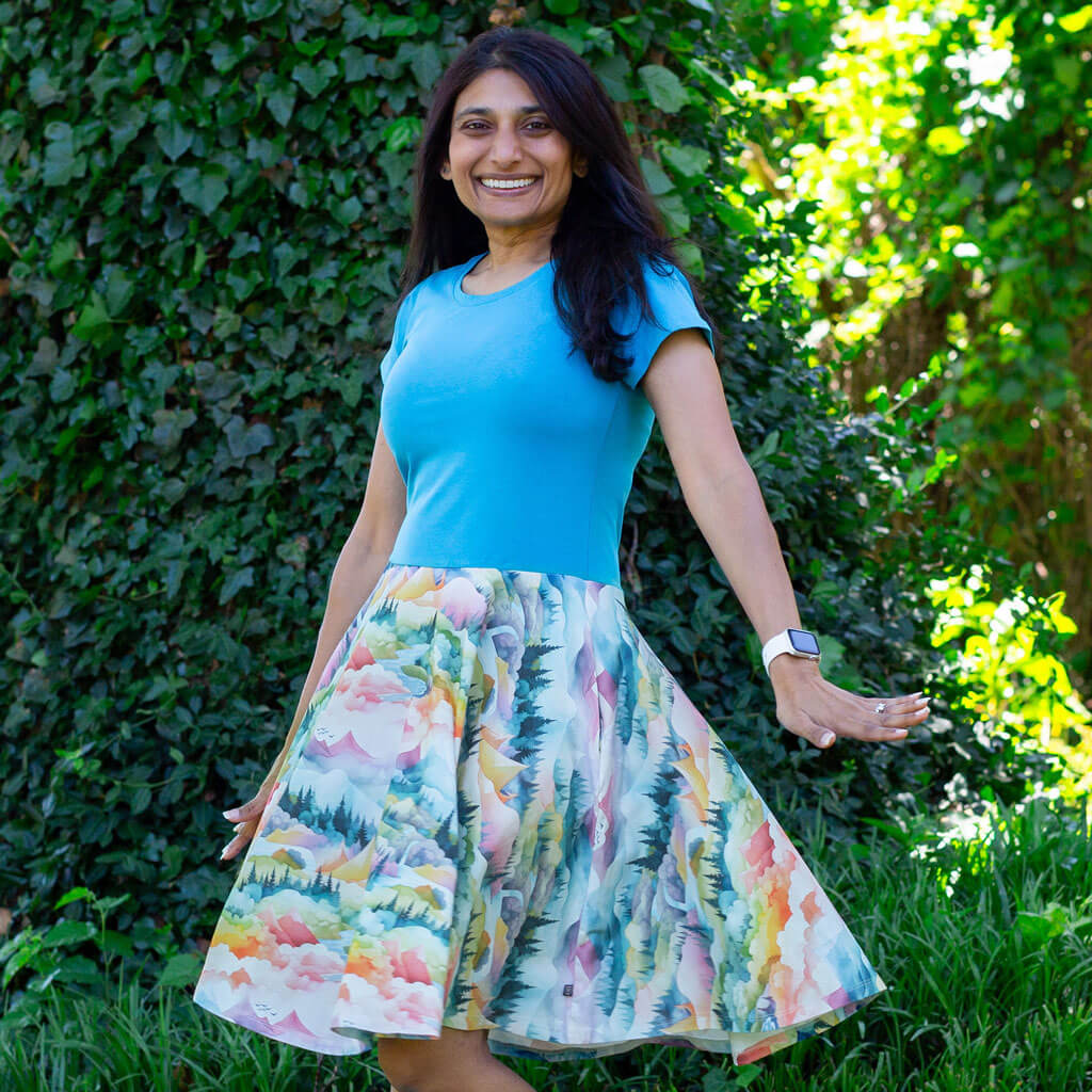 Adult "Alpenglow" Mountain Landscape Super Twirler Dress with Pockets