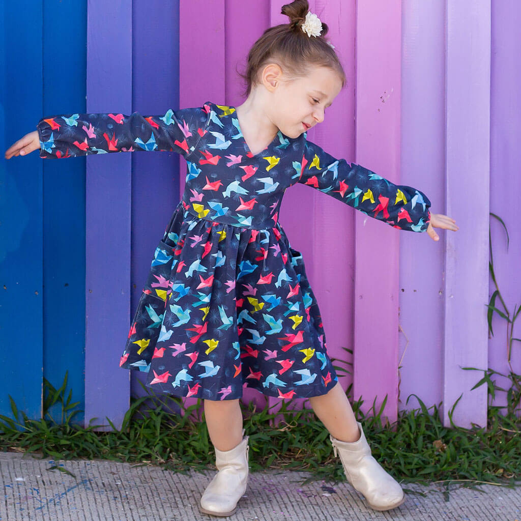 Flight of Fancy Origami Birds Long Sleeve Dress with Patch Pockets 5 Flight of Fancy Origami Birds Long Sleeve Dress with Patch Pockets 5