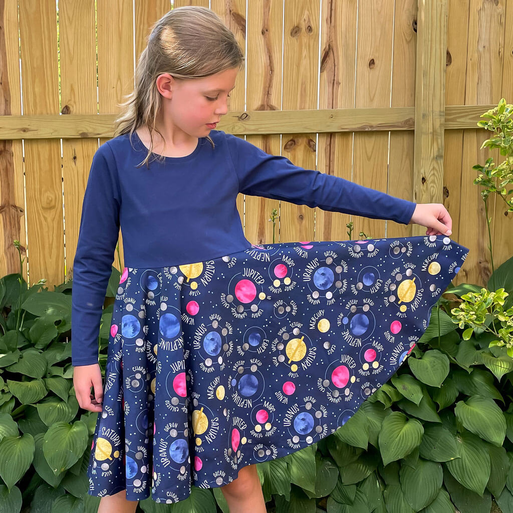 &quot;Night Lights&quot; Planets and Moons Super Twirler Dress with Pockets