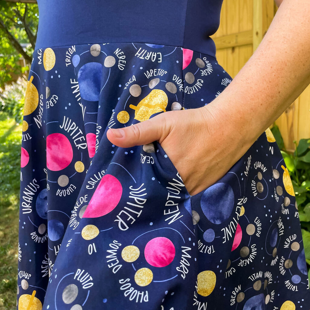 Adult "Night Lights" Planets and Moons Super Twirler Dress with Pockets