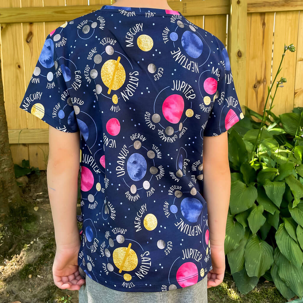 "Night Lights" Planets and Moons Henley Short Sleeve Tee