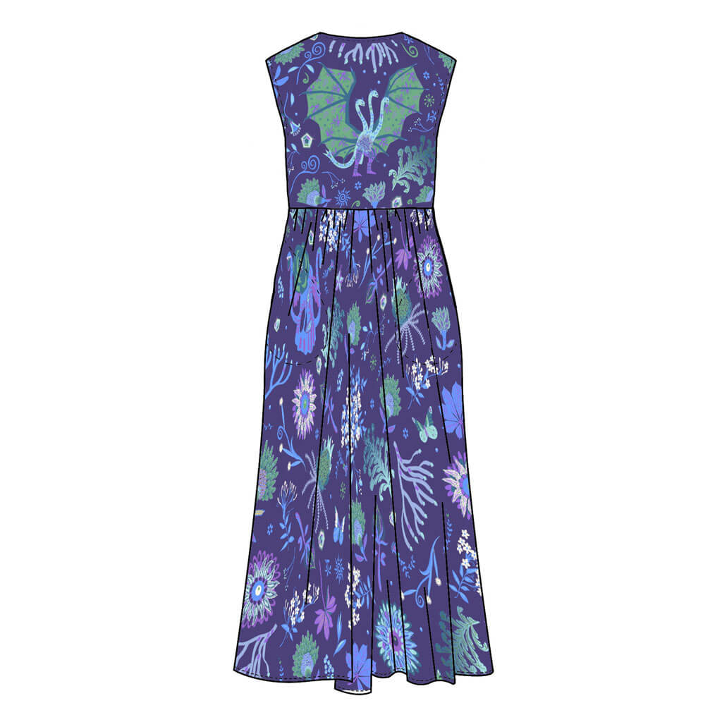 Adult Purple "Beast Mode" Kaiju Monsters Cap Sleeve Maxi Dress With Pockets