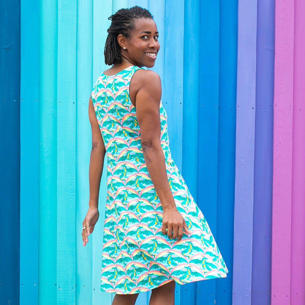 Adult "Some Lair Over the Rainbow" Dragons Sleeveless Dress with Pockets