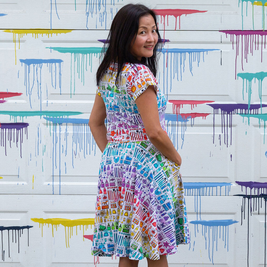 Adult "Smarty Paints" Rainbow Art Supplies Super Twirler Dress with Pockets