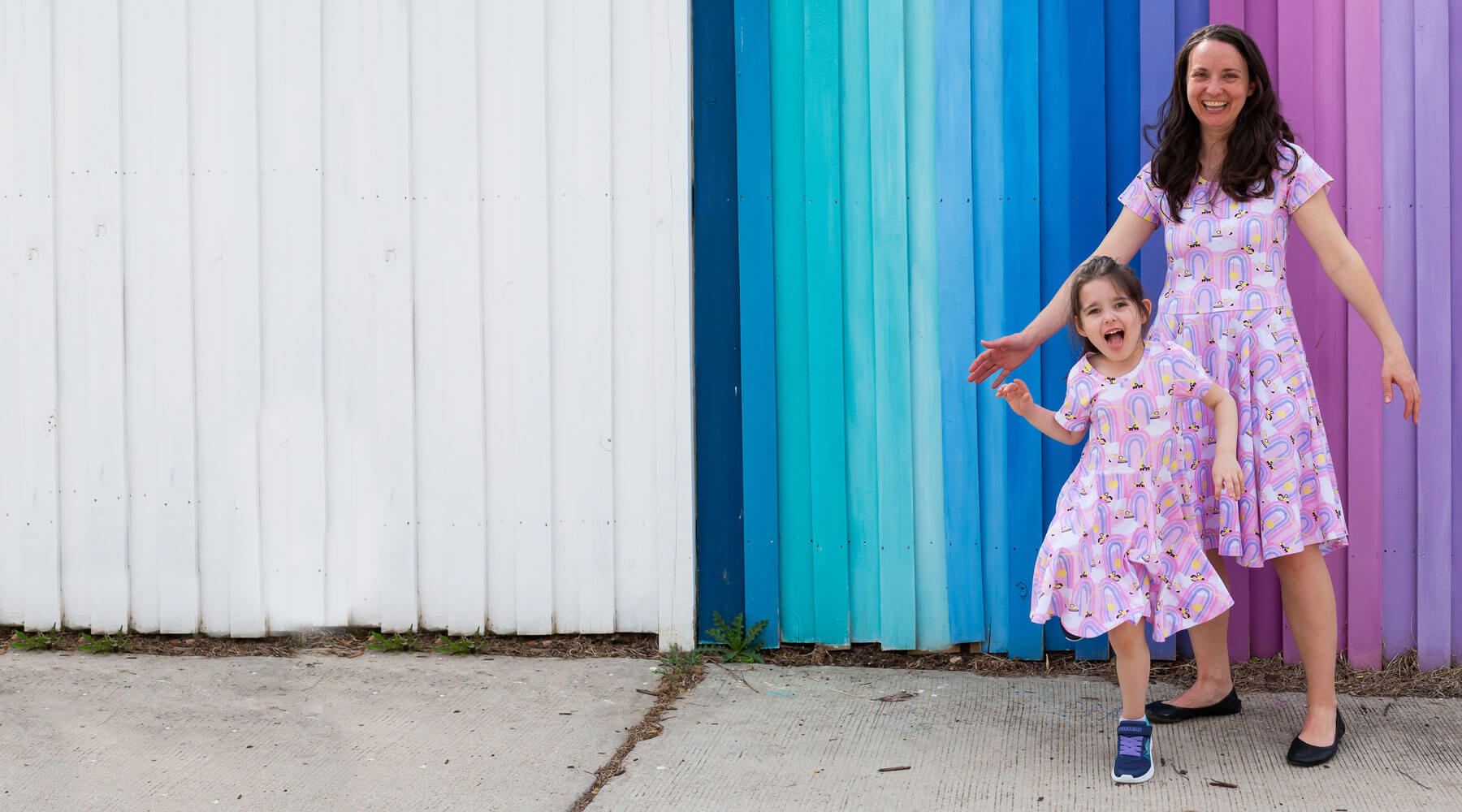 Rainbow construction-truck print children's dress