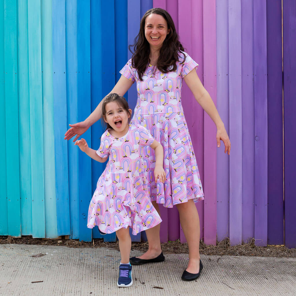 "Rainbow Roadwork" Construction Trucks Super Twirler Dress with Pockets