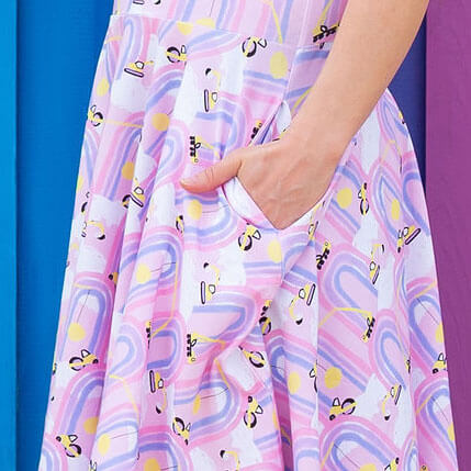 Adult "Rainbow Roadwork" Construction Trucks Super Twirler Dress with Pockets