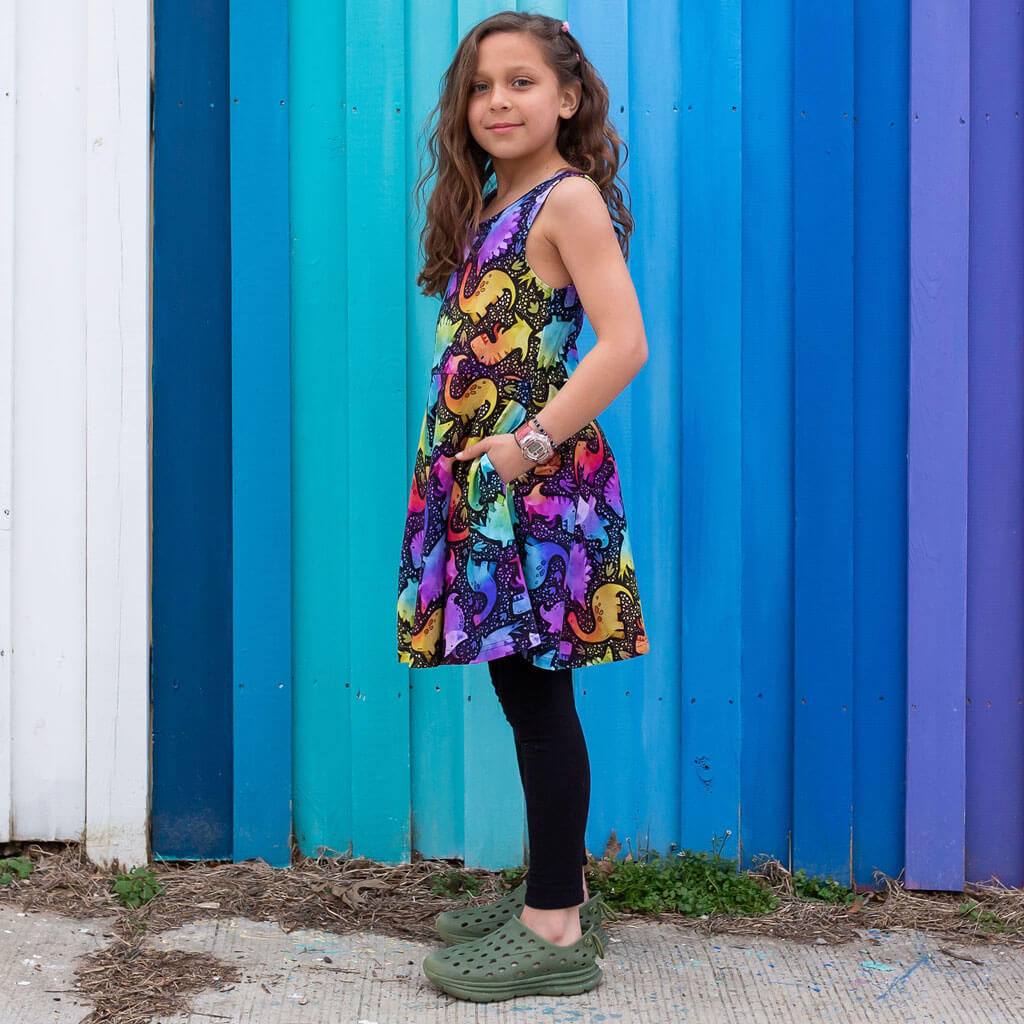 princess awesome dinosaur dress Kaleidosaurus Rainbow Dinosaurs Sleeveless Play Dress with Pockets