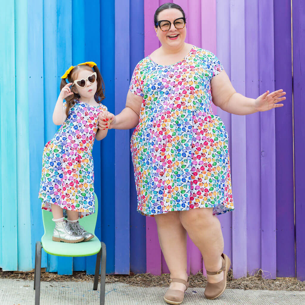 "Jewelbug" Rainbow of Bugs Cap Sleeve Dress with Pockets