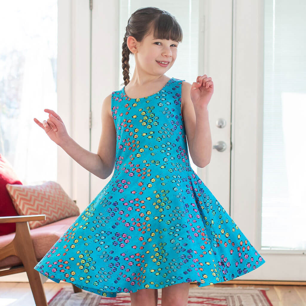 "Summer School" Rainbows of Fish Sleeveless Play Dress with Pockets