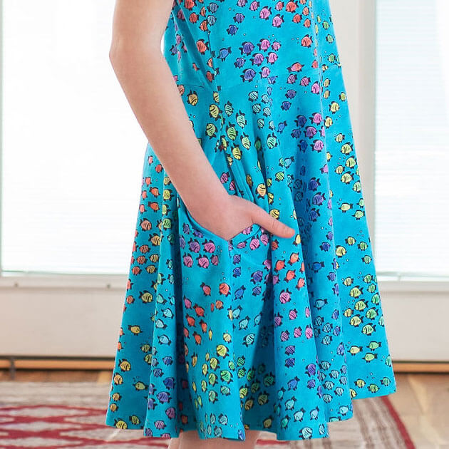 "Summer School" Rainbows of Fish Sleeveless Play Dress with Pockets
