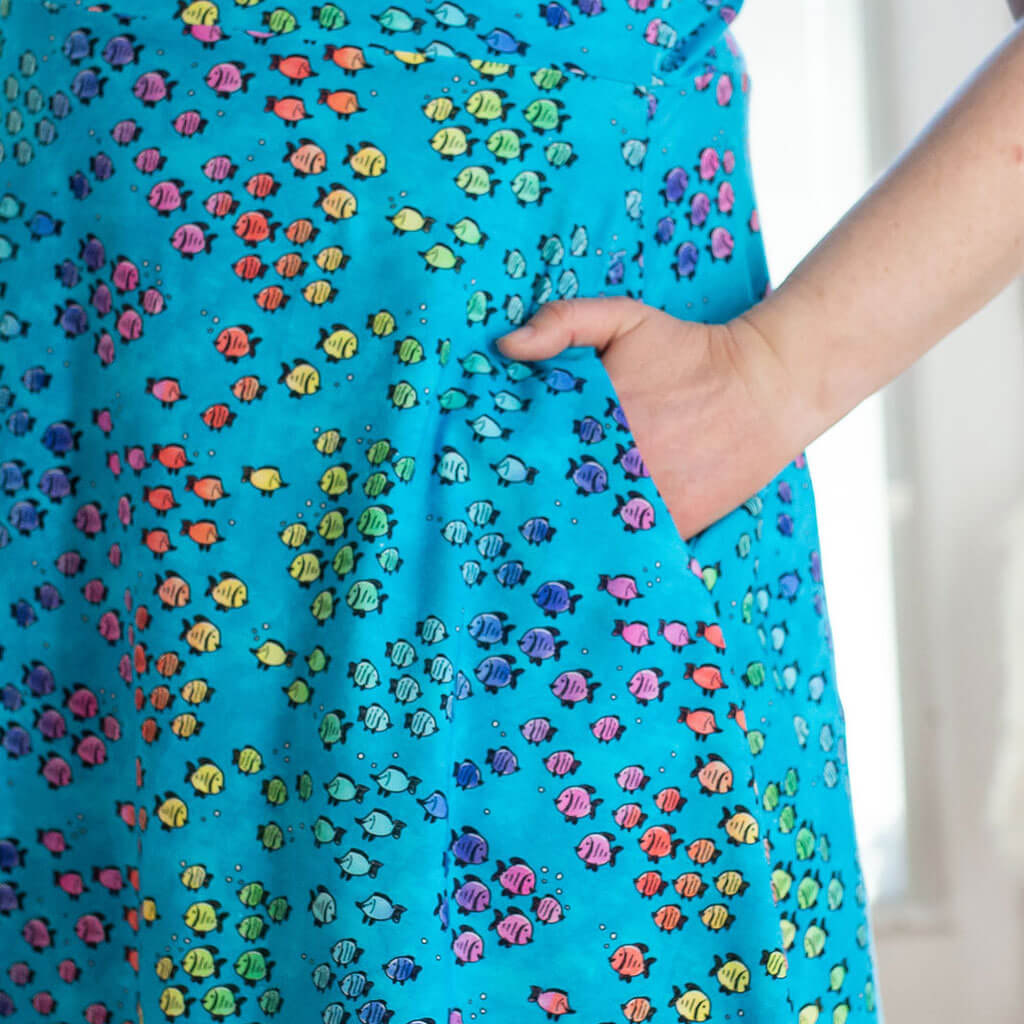 Adult Summer School Rainbows of Fish Sleeveless Dress with Pockets 32-34