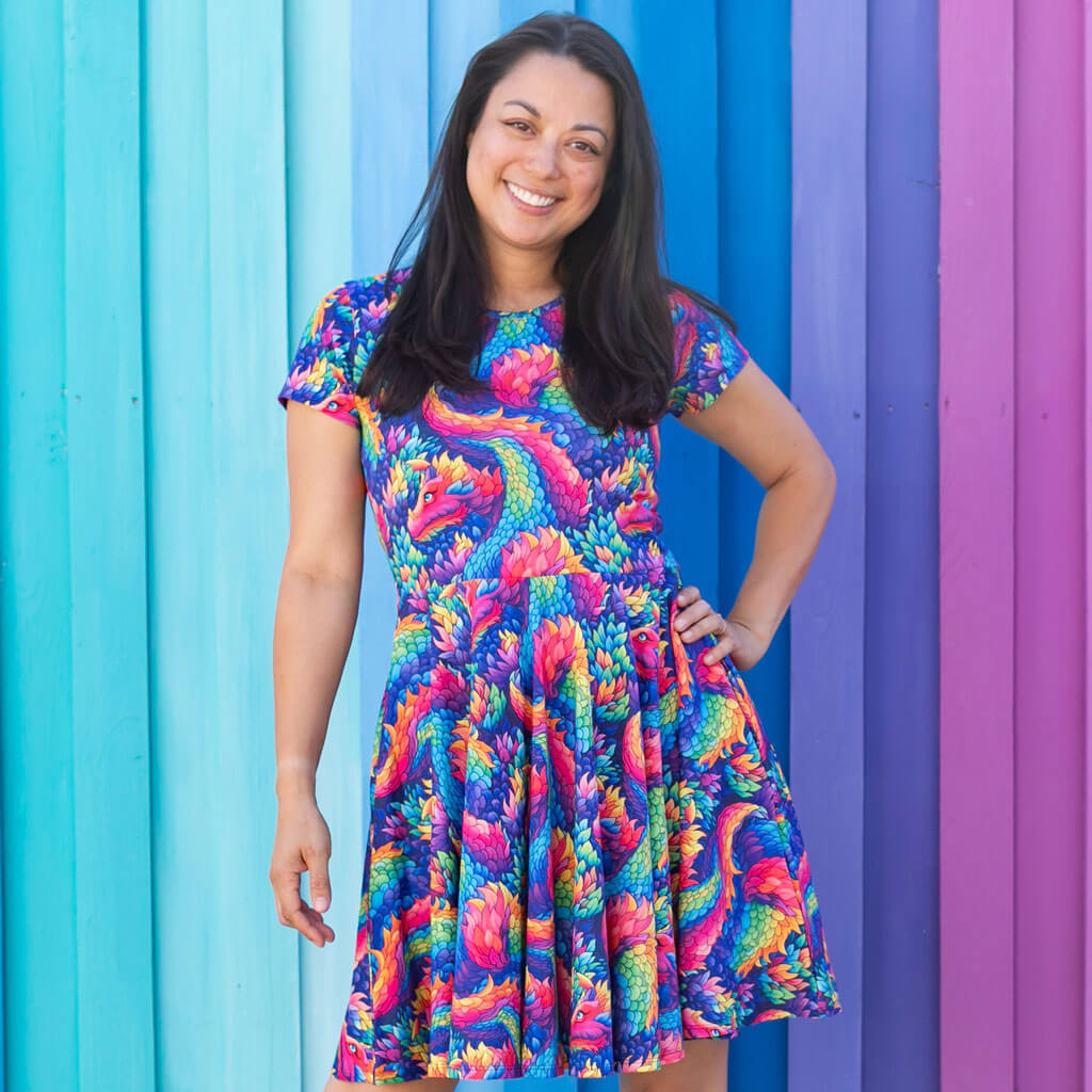 Adult Rainbow Scales Dragons Super Twirler Dress with Pockets
