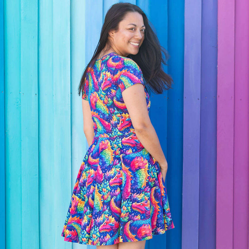 Adult Rainbow Scales Dragons Super Twirler Dress with Pockets