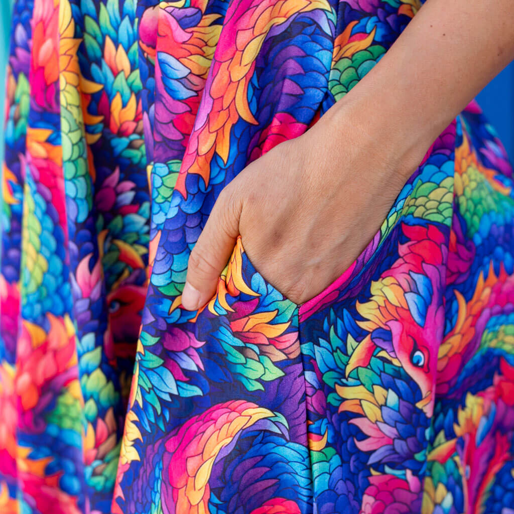 Adult Rainbow Scales Dragons Super Twirler Dress with Pockets 8-10 Adult Rainbow Scales Dragons Super Twirler Dress with Pockets 8-10