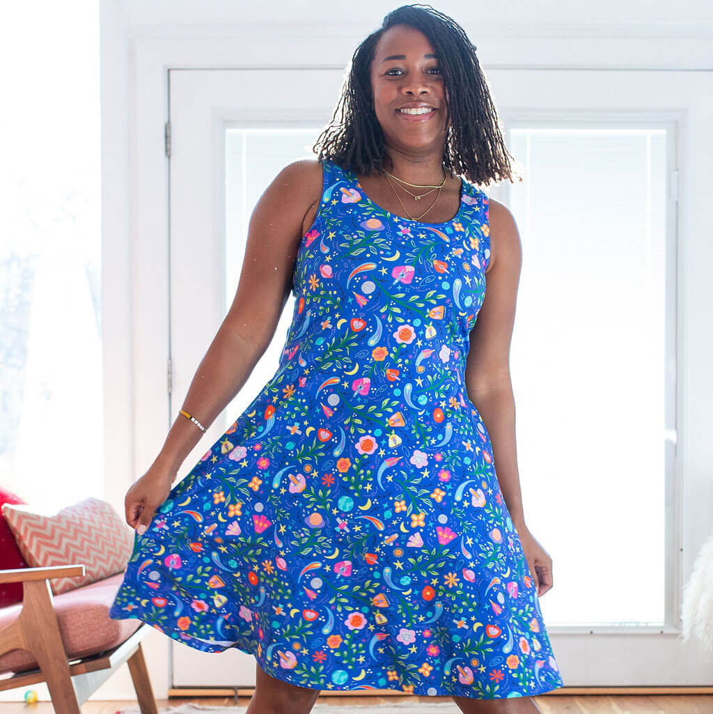 Adult "Gardeners of the Galaxy" Space Paisley Sleeveless Dress with Pockets