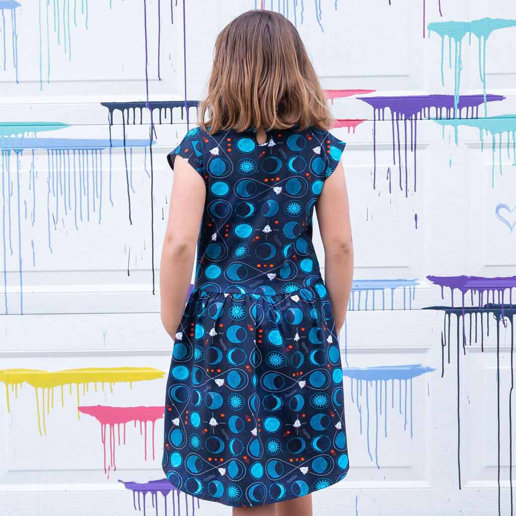 "Gravity Assist" Rocket to the Moon Cap Sleeve Dress with Pockets