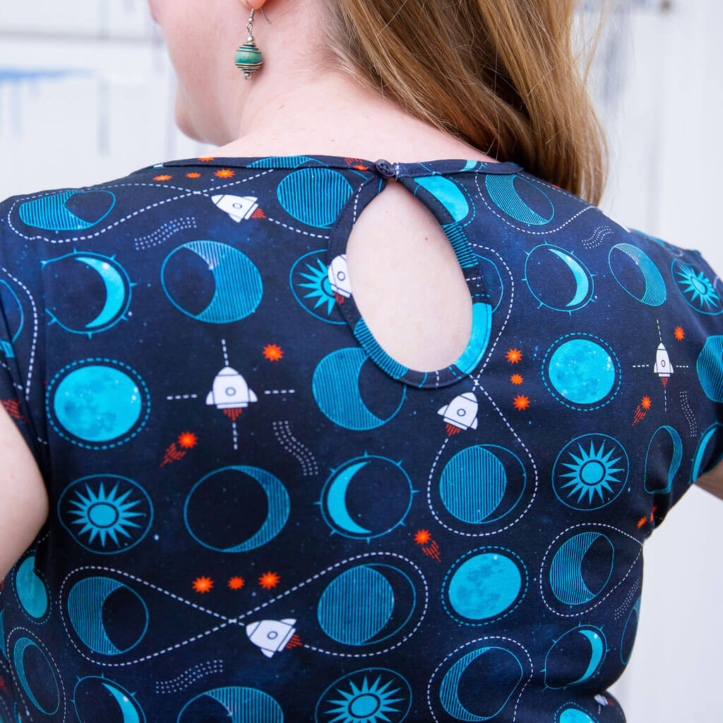 Adult "Gravity Assist" Rocket to the Moon Cap Sleeve Dress with Pockets