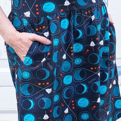 Adult "Gravity Assist" Rocket to the Moon Cap Sleeve Dress with Pockets