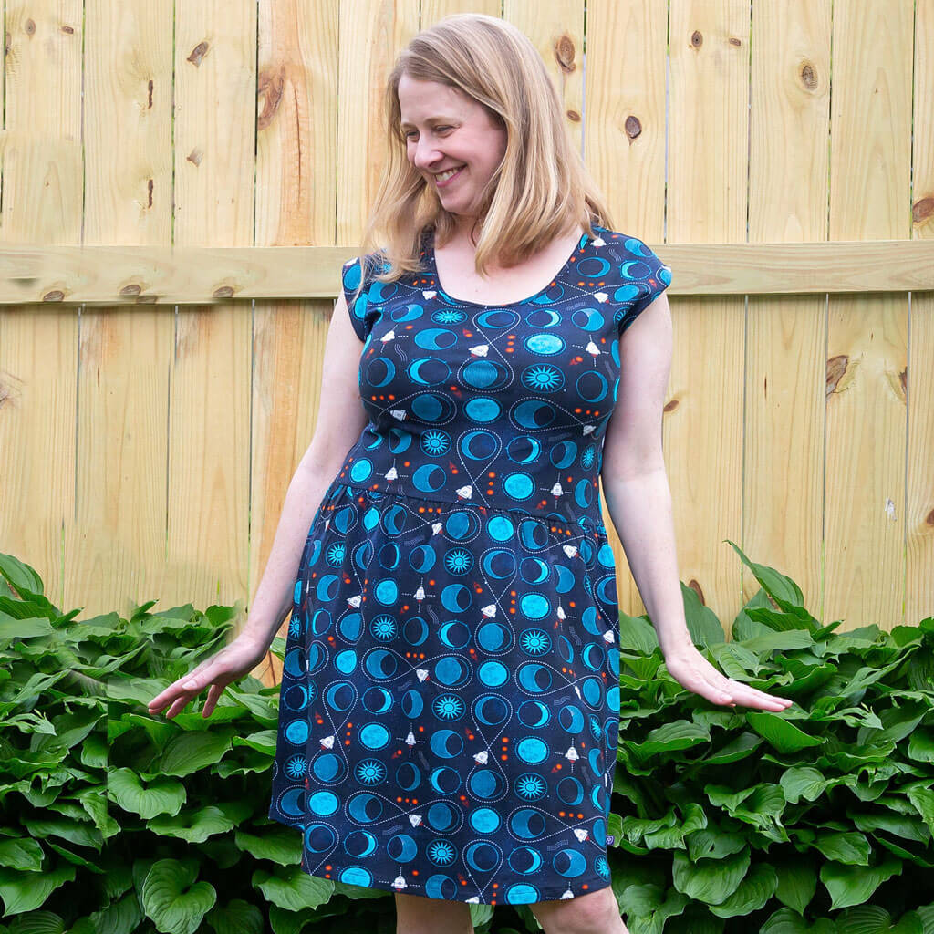 Adult "Gravity Assist" Rocket to the Moon Cap Sleeve Dress with Pockets