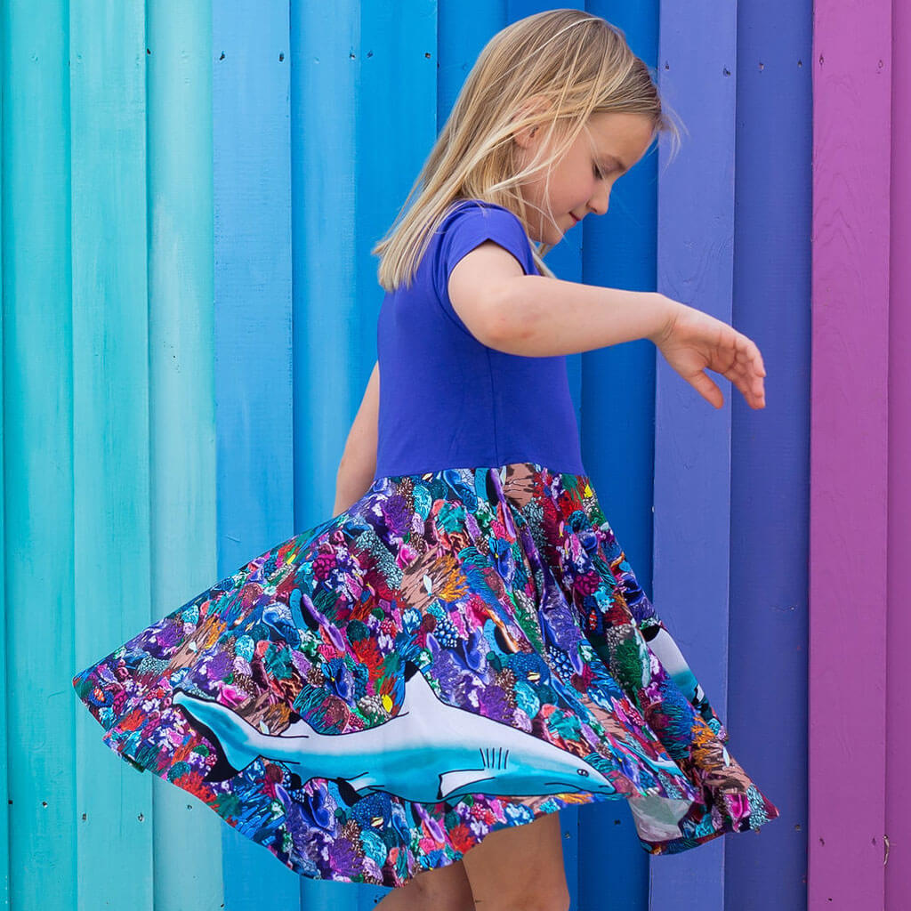 "Chomping Grounds" Shark Reef Super Twirler Dress with Pockets