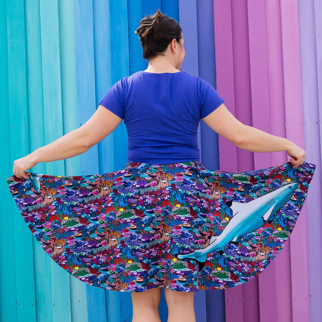 Adult Chomping Grounds Shark Reef Super Twirler Dress with Pockets 24-26 Adult Chomping Grounds Shark Reef Super Twirler Dress with Pockets 24-26