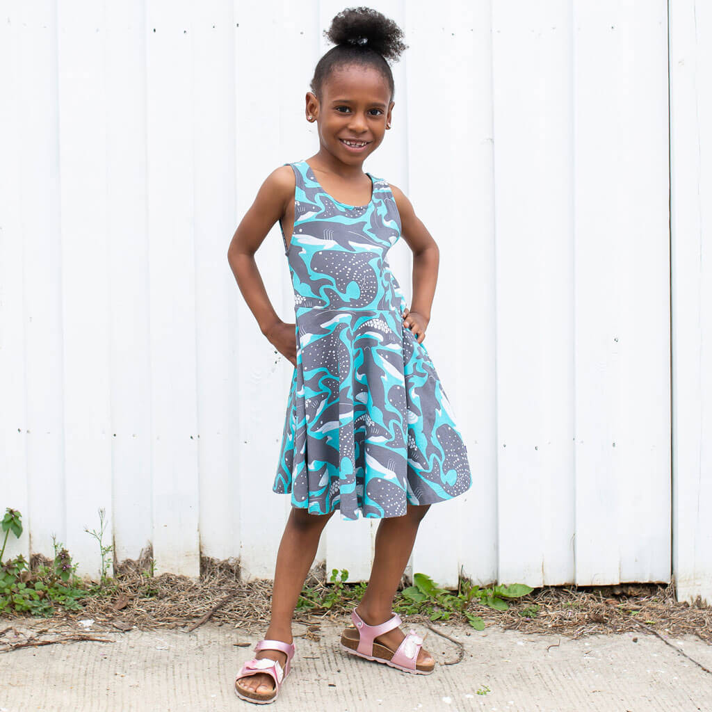 &quot;Megabites&quot; Sharks Sleeveless Play Dress with Pockets