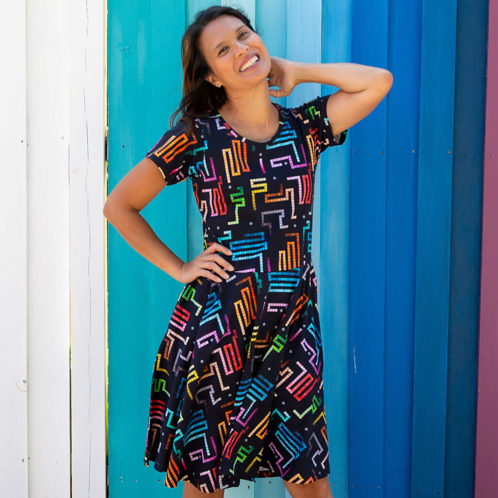 Adult "Snake Byte" Arcade Game Super Twirler Dress with Pockets