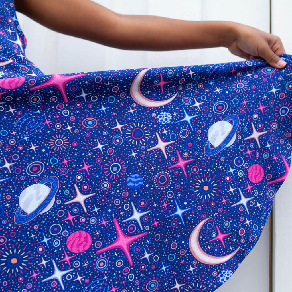 "Stardust" Sparkling Space Sleeveless Play Dress with Pockets
