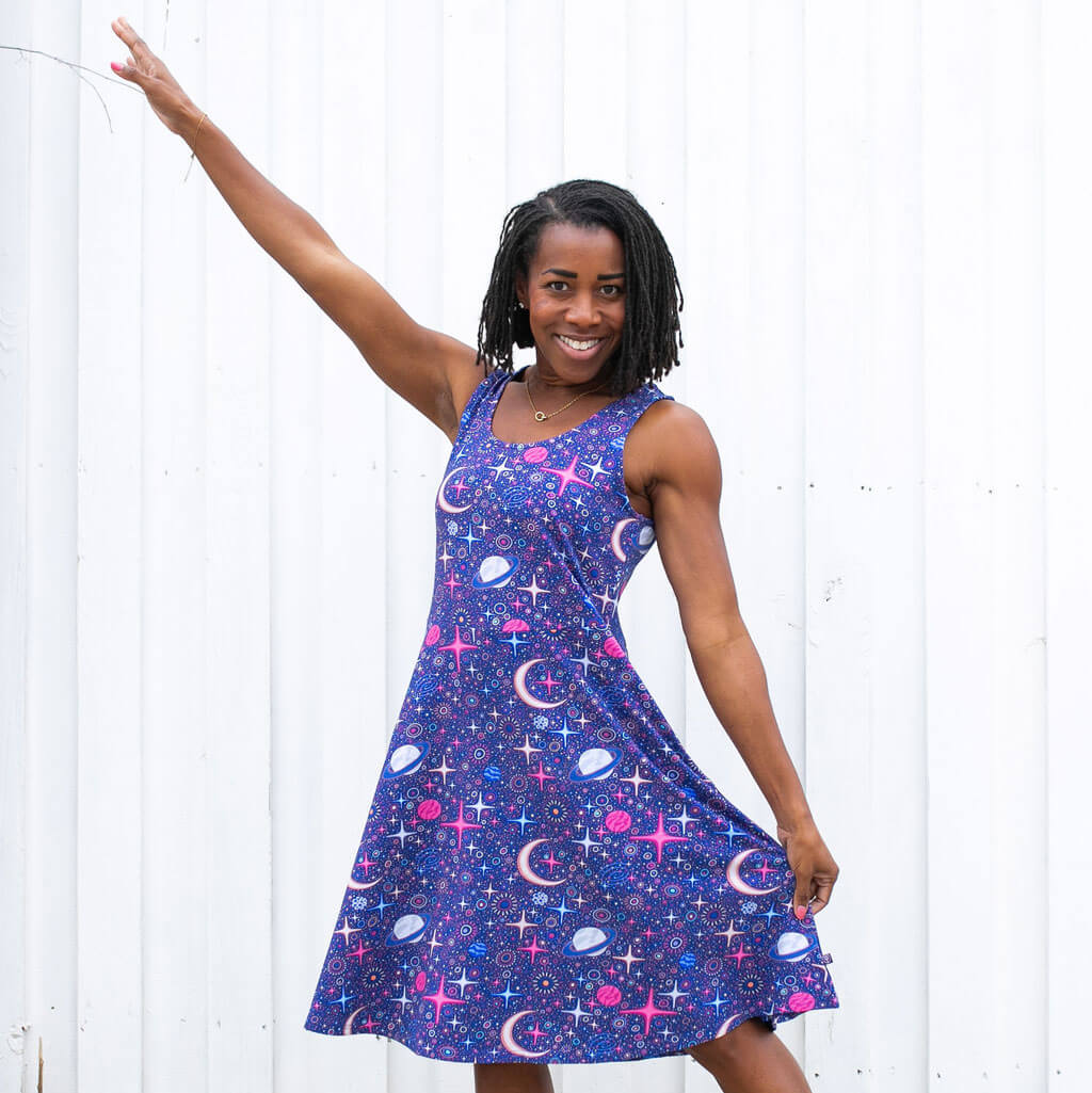 Adult "Stardust" Sparkling Space Sleeveless Dress with Pockets