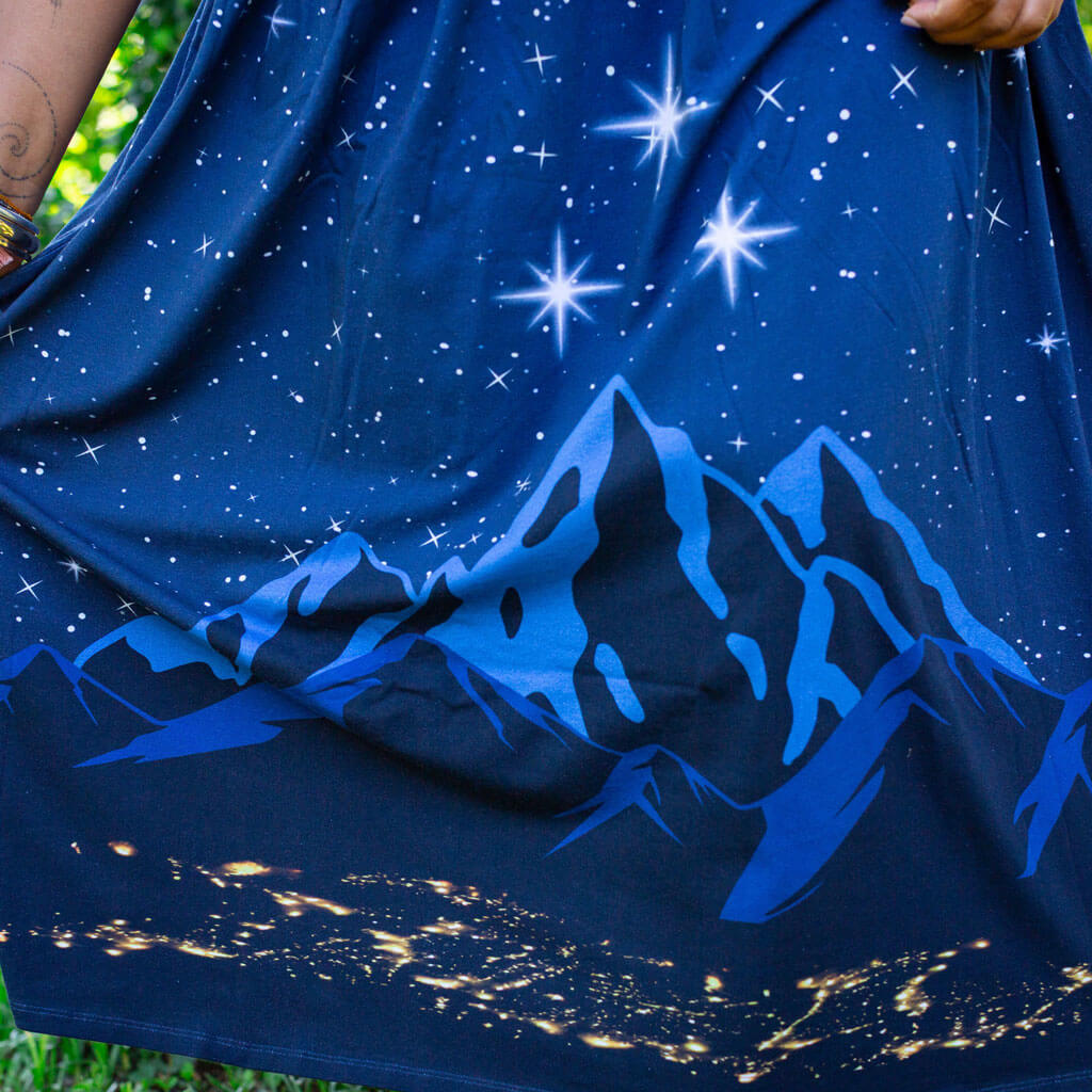 Adult "Beyond the Vale" Starry Mountains Cap Sleeve Maxi Dress With Pockets