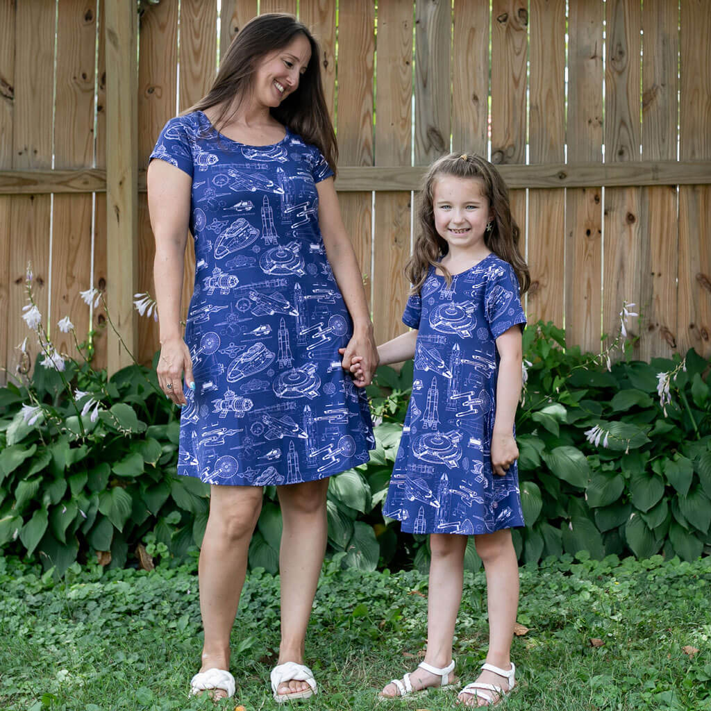 Starship Blueprints T-Shirt Dress with Pockets