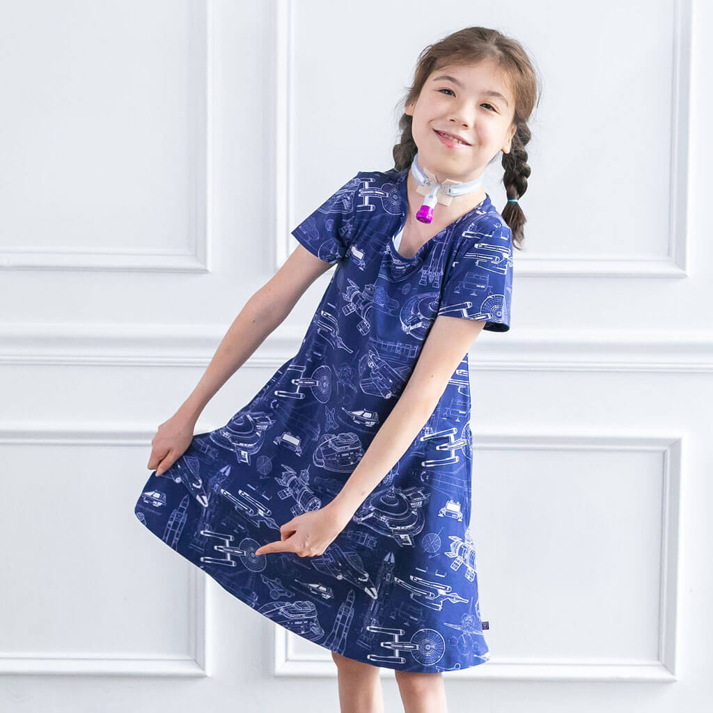 "Some Assembly Required" Starship Blueprints T-Shirt Dress with Pockets