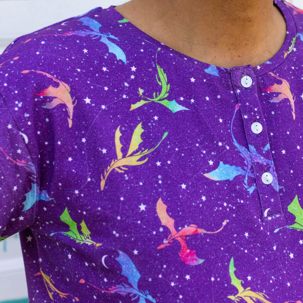 Adult "Star Fire" Stellar Dragons Henley Short Sleeve Tee