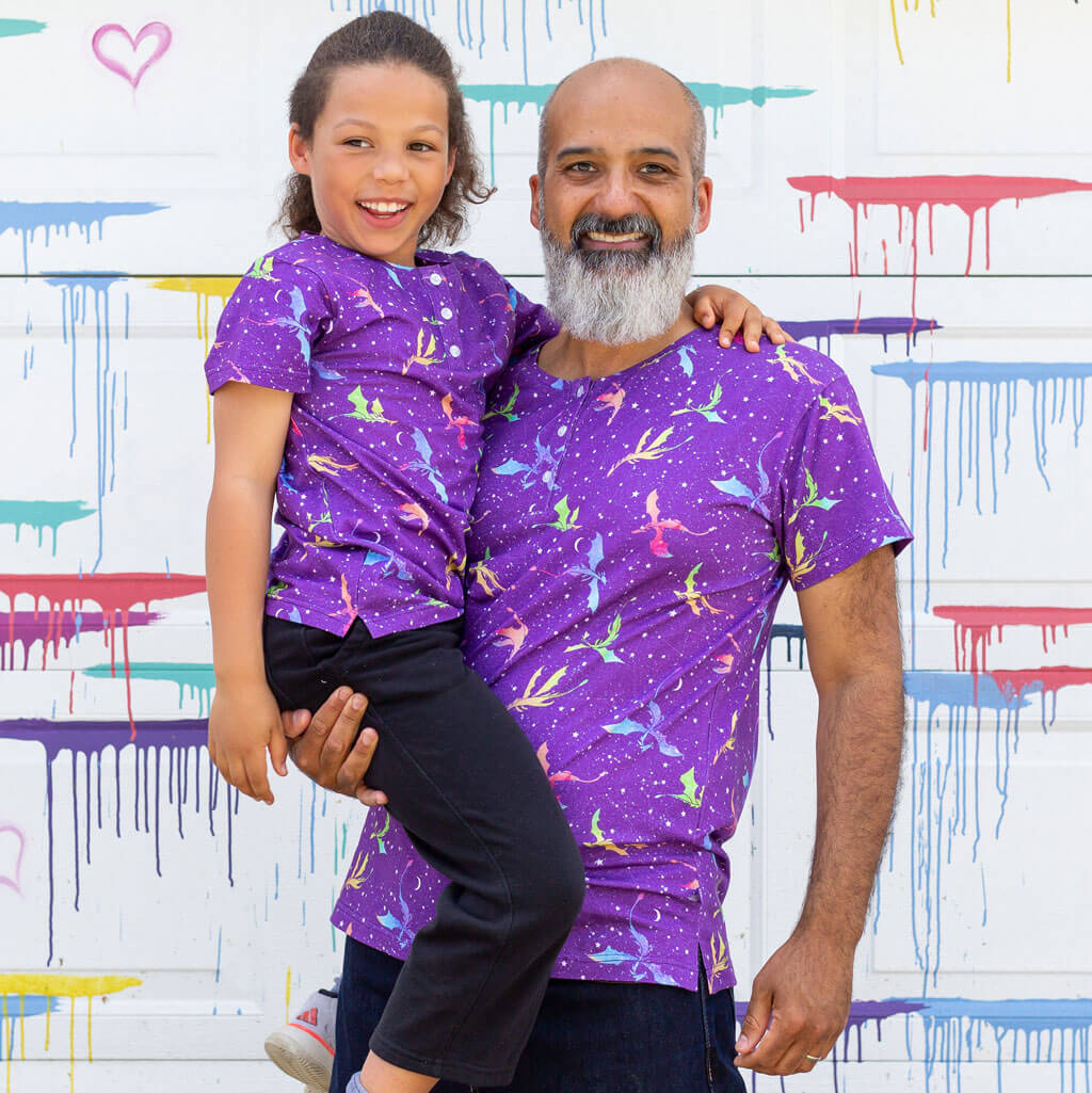 Adult "Star Fire" Stellar Dragons Henley Short Sleeve Tee