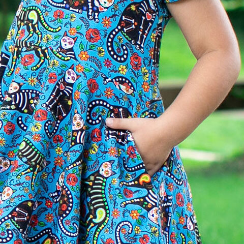 "Los Gatos Fantasmas" Calavera Cats Super Twirler Dress with Pockets