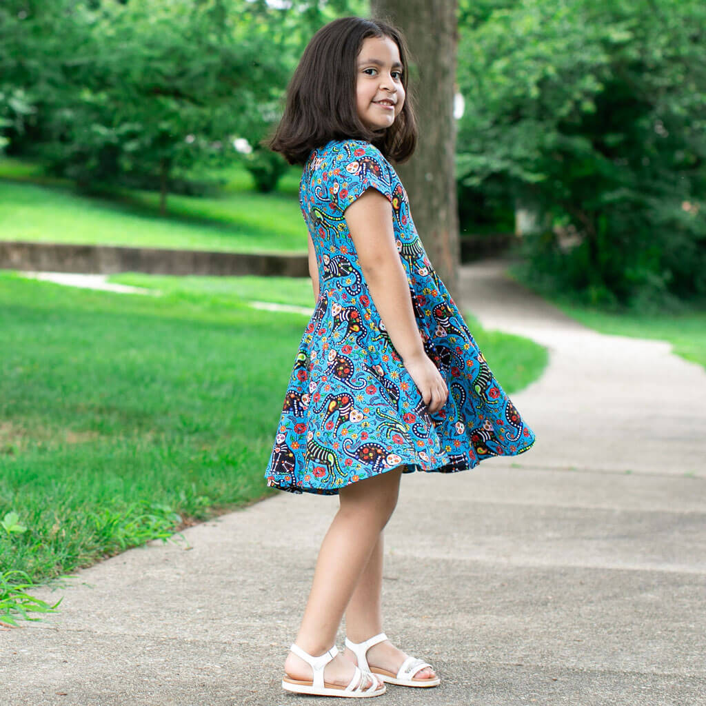 "Los Gatos Fantasmas" Calavera Cats Super Twirler Dress with Pockets