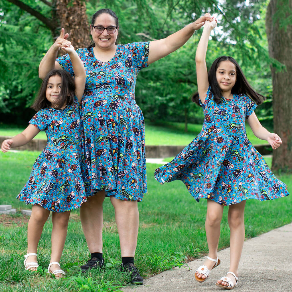 "Los Gatos Fantasmas" Calavera Cats Super Twirler Dress with Pockets