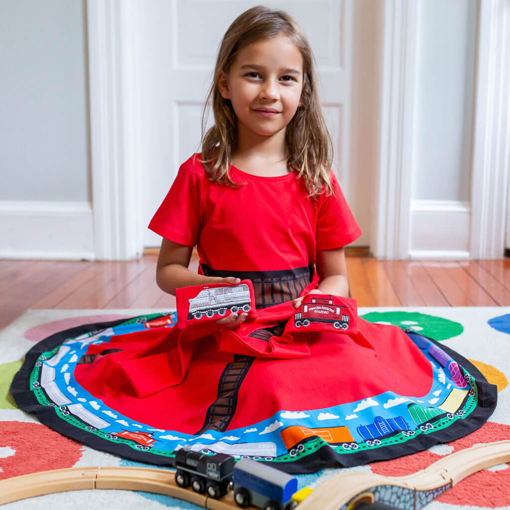 Trains Busy Dress with Pockets 4T Trains Busy Dress with Pockets 4T