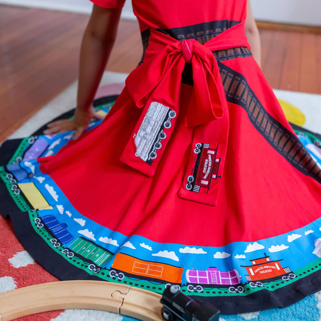 Trains Busy Dress with Pockets 4T Trains Busy Dress with Pockets 4T