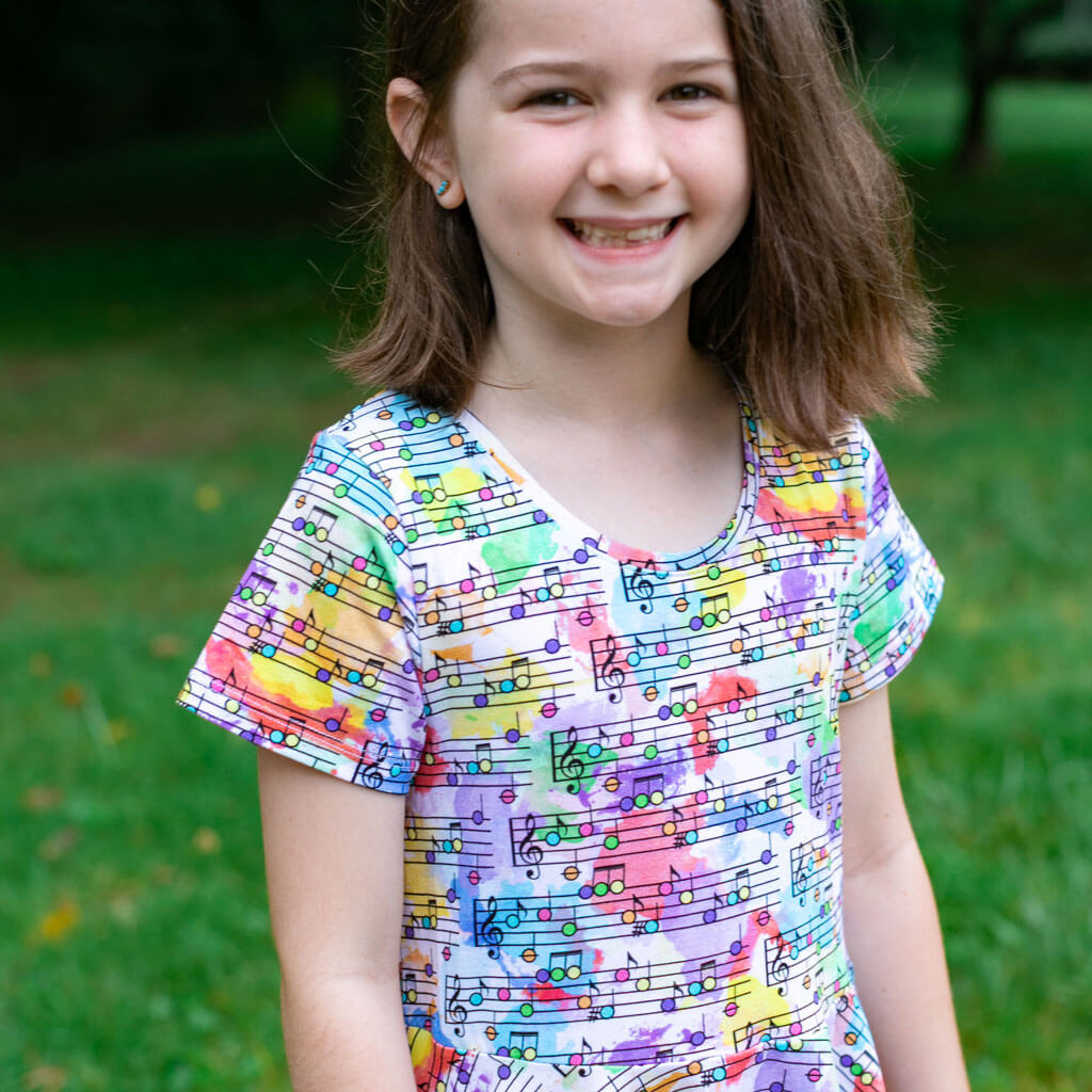 &quot;Staff Meeting&quot; Rainbow Music Notes Super Twirler Dress with Pockets