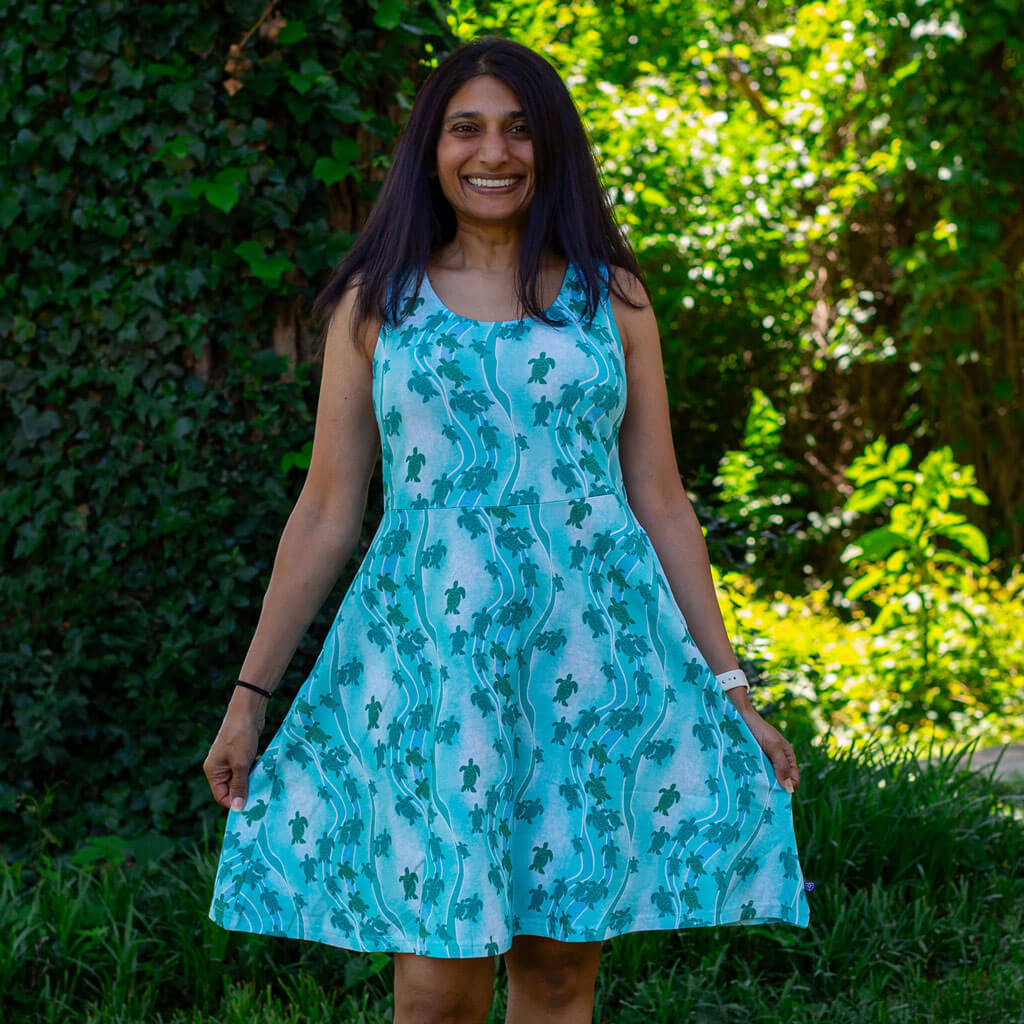 Adult "Current Events" Sea Turtles Sleeveless Dress with Pockets