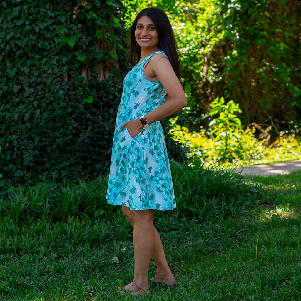 Adult "Current Events" Sea Turtles Sleeveless Dress with Pockets