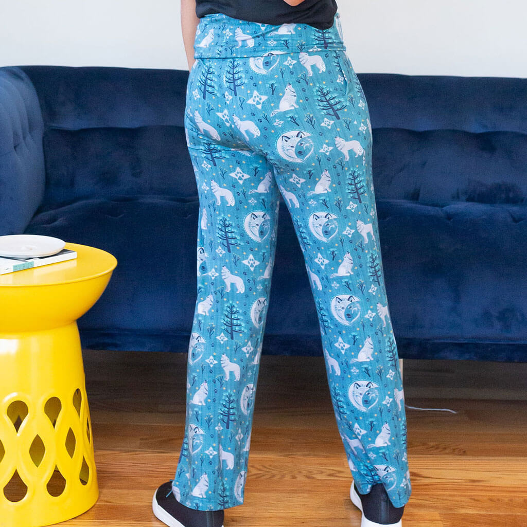 Adult Night Howl Wolves Foldover Straight Leg Lounge Pants with Pockets