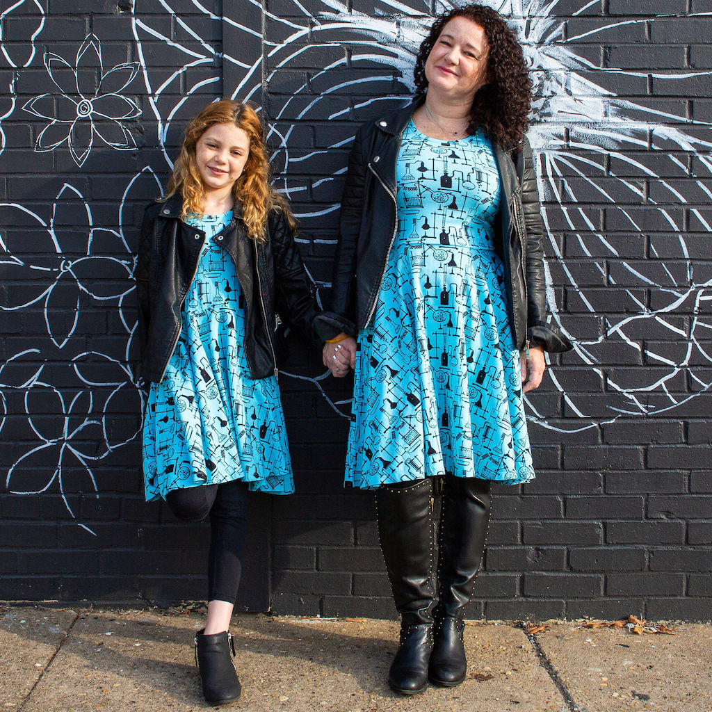 "Cause a Reaction" Chemistry Lab Short Sleeve Super Twirler Dress with Pockets - Adult