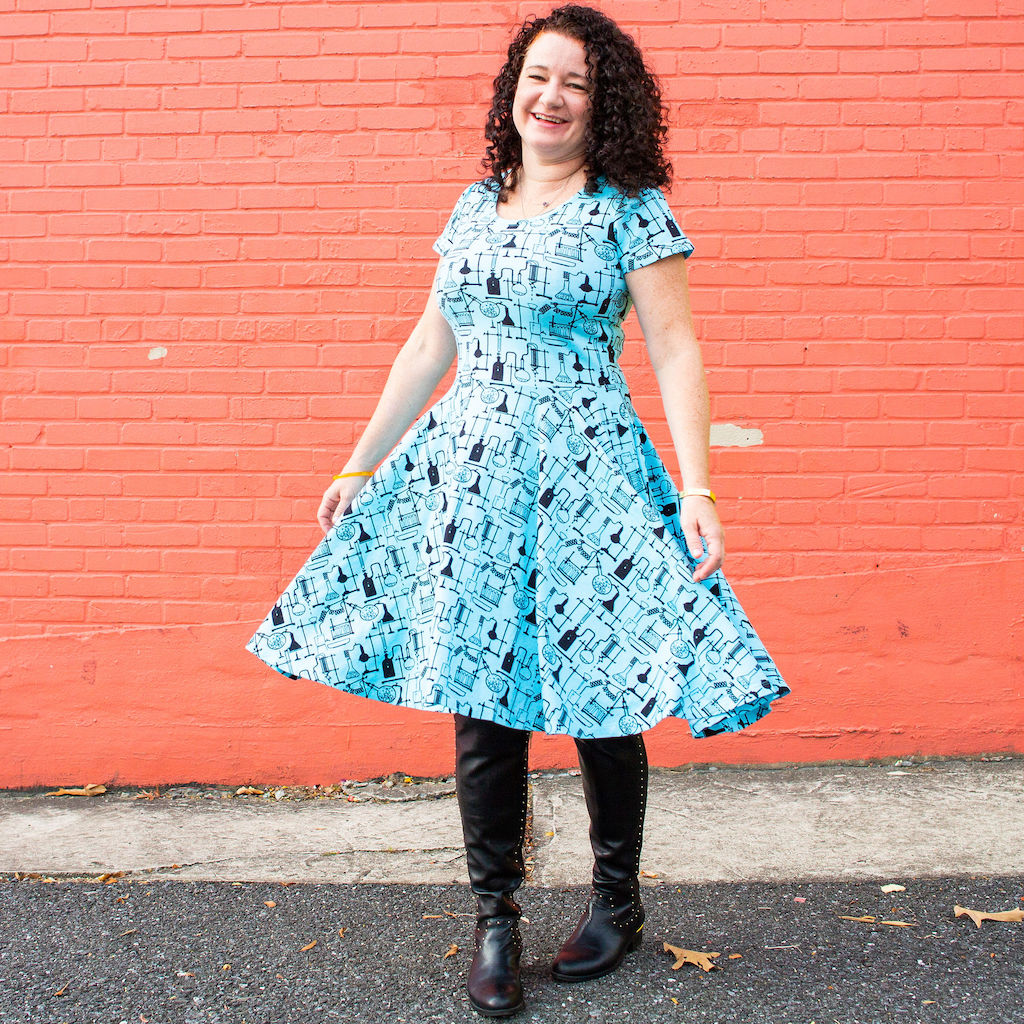 "Cause a Reaction" Chemistry Lab Short Sleeve Super Twirler Dress with Pockets - Adult