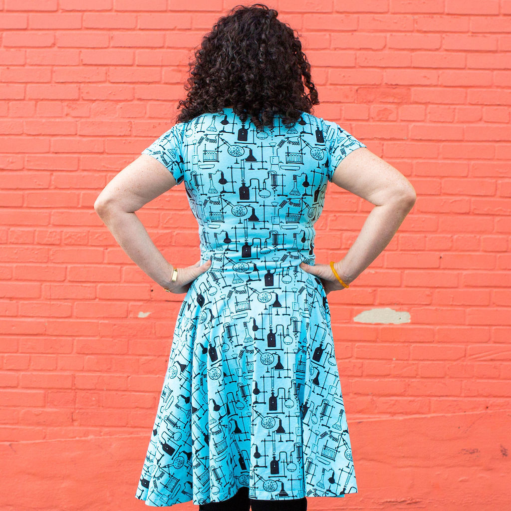 "Cause a Reaction" Chemistry Lab Short Sleeve Super Twirler Dress with Pockets - Adult