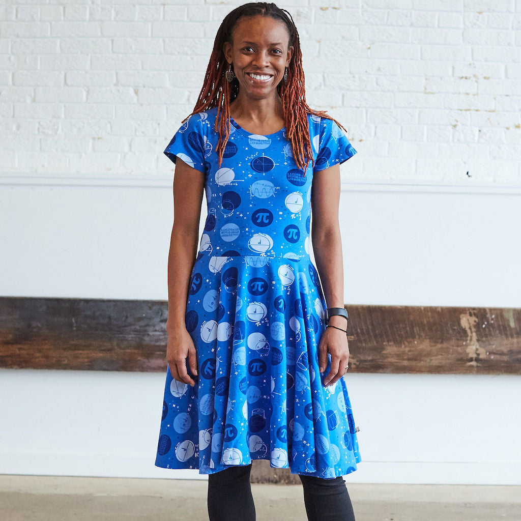 "Blueberry Pi" Math Dots Short Sleeve Super Twirler Dress with Pockets - Adult